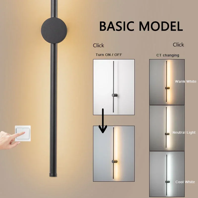 Imagem -03 - Luminária de Parede com Tira Led 360 ° Interruptor de Toque Rotativo com Escurecimento Minimalista Quarto Luxuoso Sala de Estar Fundo Parede Luz Ambiente