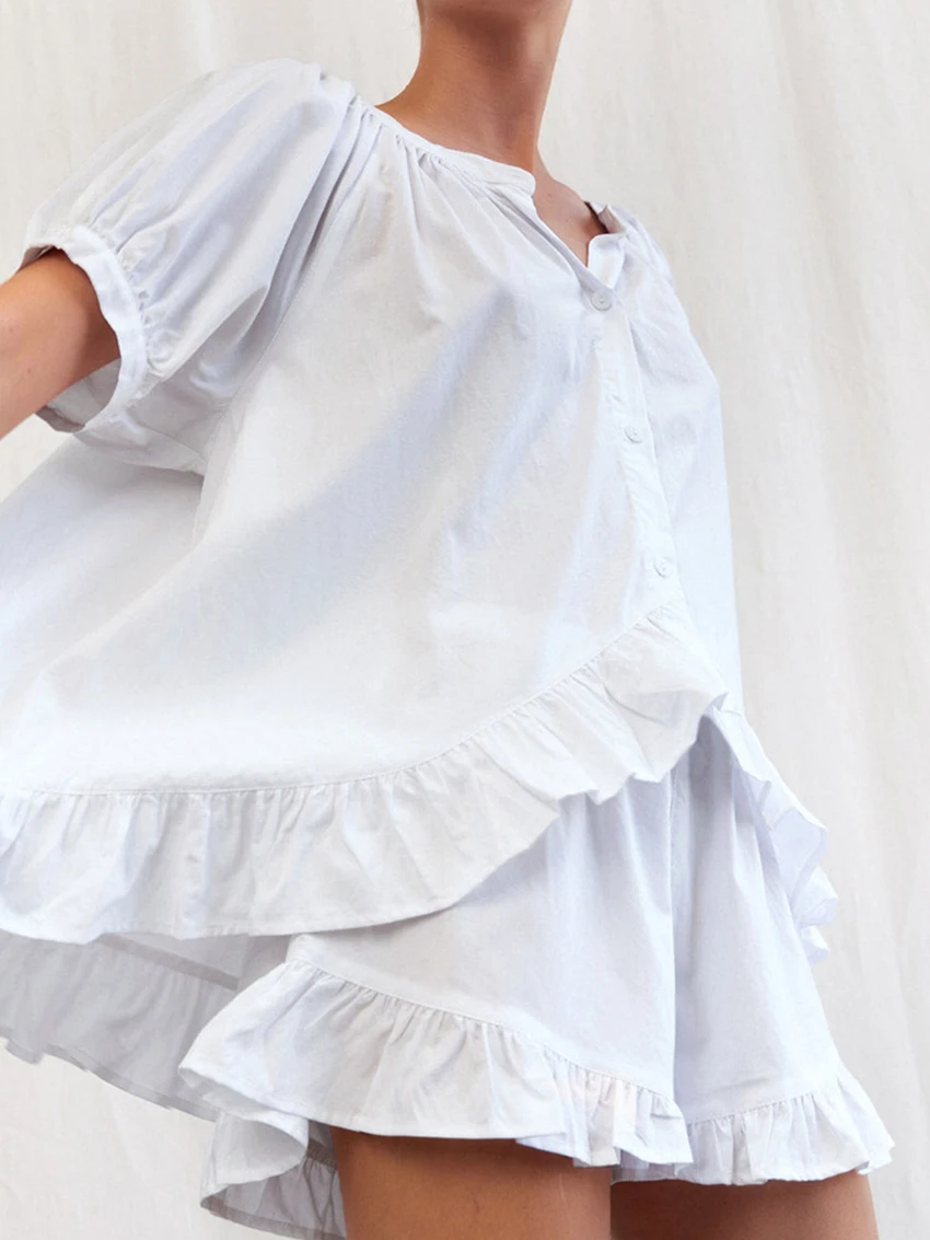 Mathaqiqi Casual Ladies Nightgowns 2 Piece Suit Sexy O-Neck Sleepwear Short Sleeve Pajama Shorts Loose Cotton Women Home Clothes