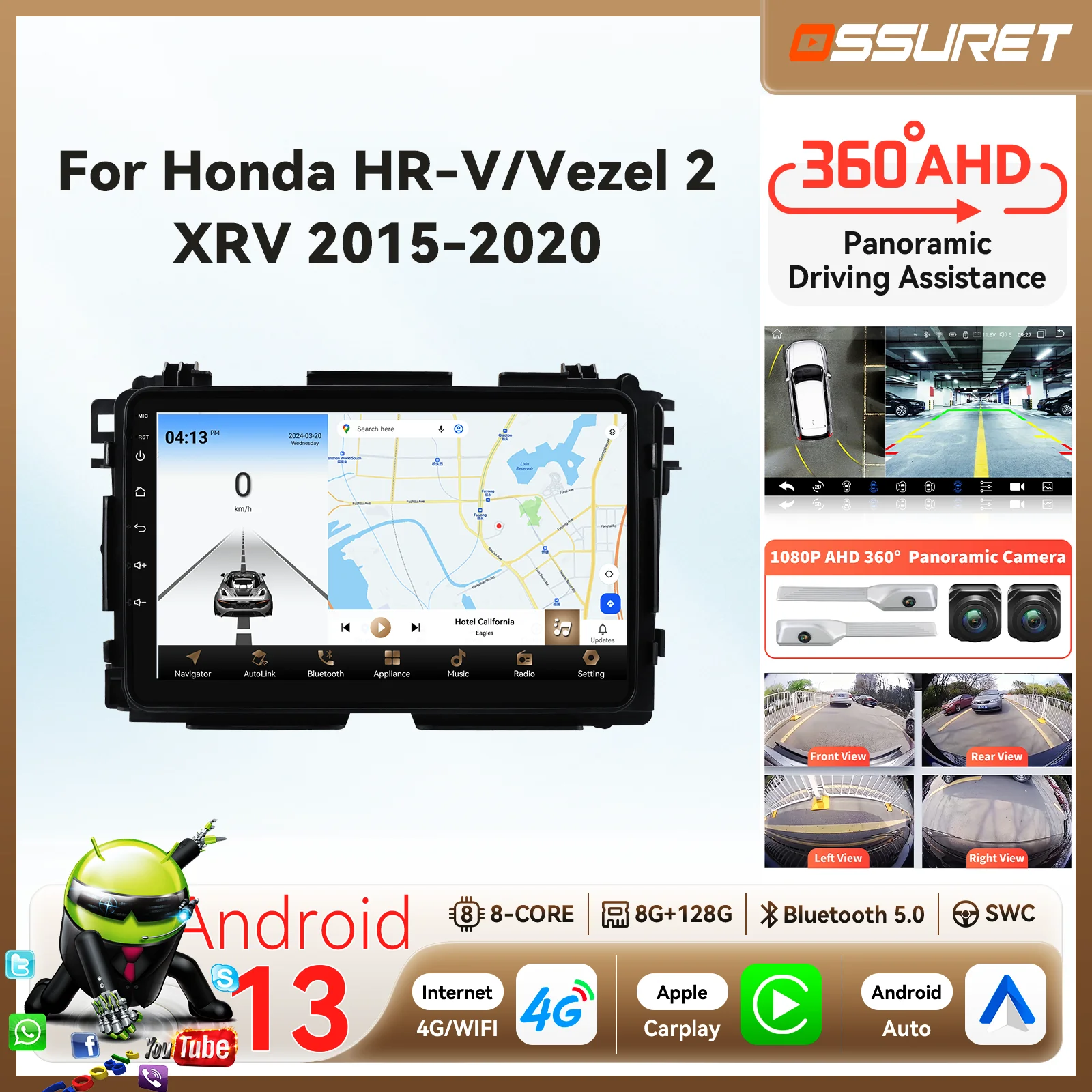 

4G WIFI Carplay Android Autoradio For Honda HR-V HRV Vezel 2 XRV 2014-2019 multimedia Car intelligent system GPS Stereo Audio FM
