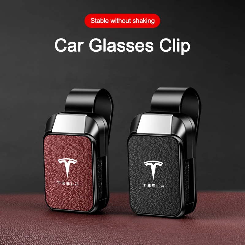 عالية الجودة جلد الماعز سيارة الشمس قناع نظارات كليب حامل النظارات الشمسية ل تسلا Model-X Model-Y Model-3 Model-S Cybertruck Roadster #4
