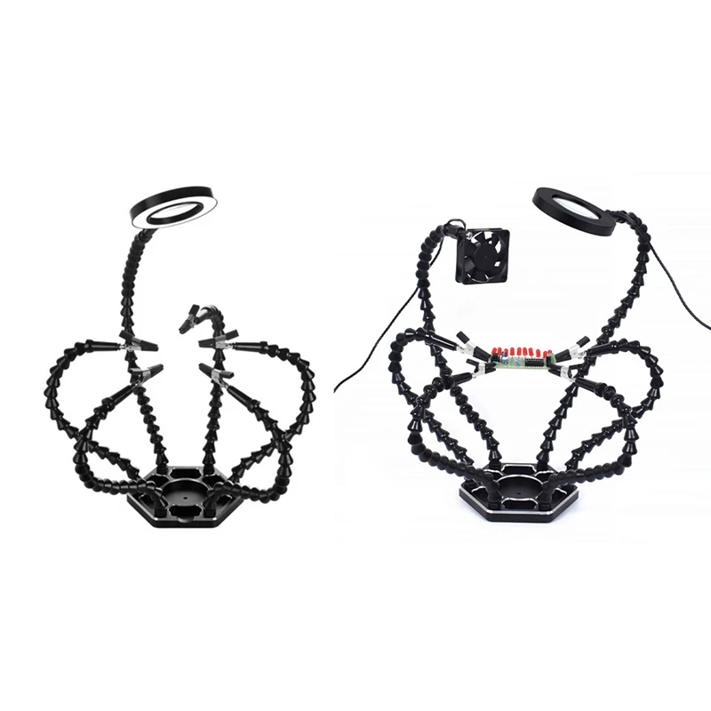 

AA46 Third Hand Soldering PCB Holder Tool Helping Hands Crafts Hobby Welding Station USB DC Cooling Fans 6Pc Flexible Arms