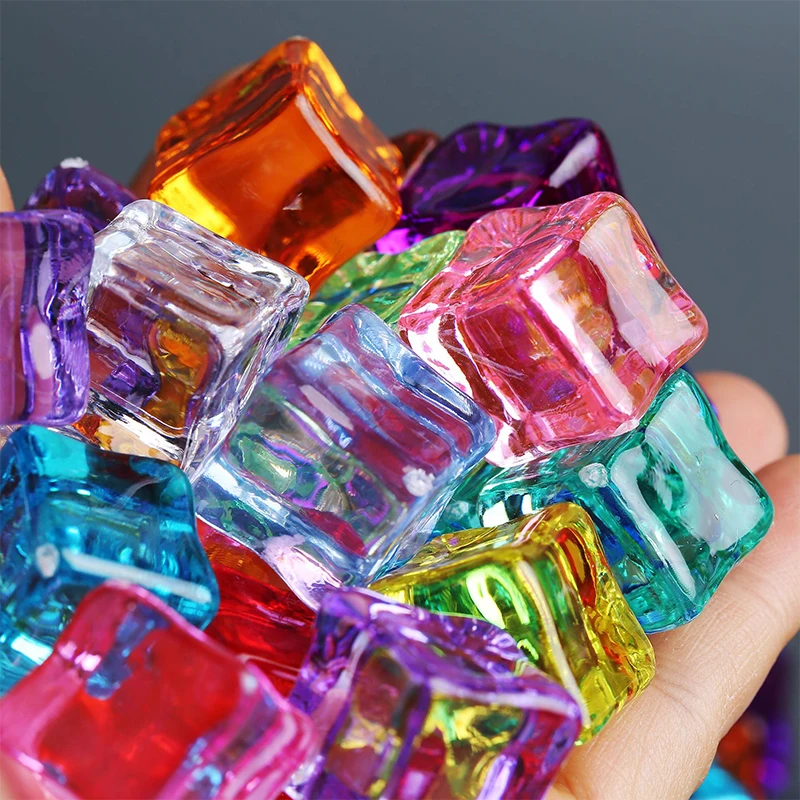 20Pcs Transparent Colorful Simulated Square Ice Cubes Micro Landscape Ornaments Photography Props DIY Car Decoration Ornament