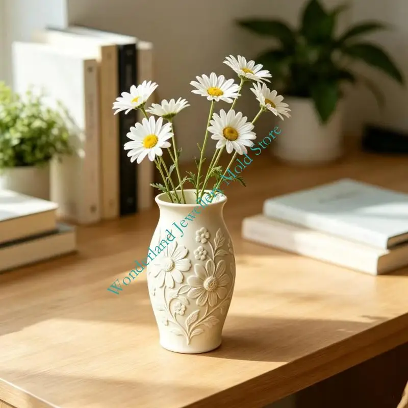Silicone Vase Mold Embossed Flower Casting Mold for Resin Plaster Small Floral Vase Mold for DIY Home Craft Projects view 2