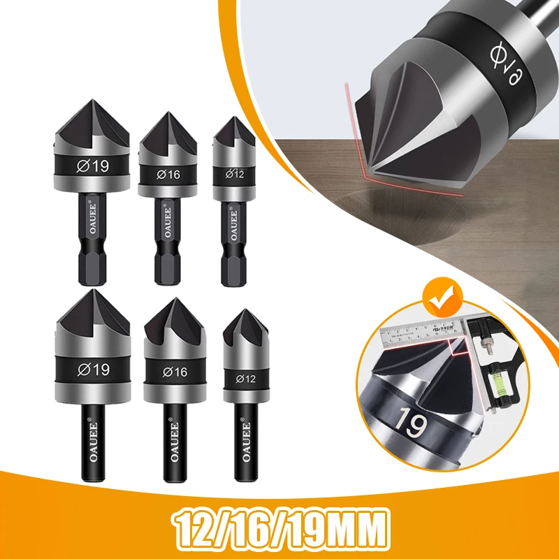 3Pcs Hss Hex Countersink Boring 90 Degrees Carbon Steel Drill Bit For Woodr Metal Chamfer Cutter Chamfer Metal Drilling Bit Set