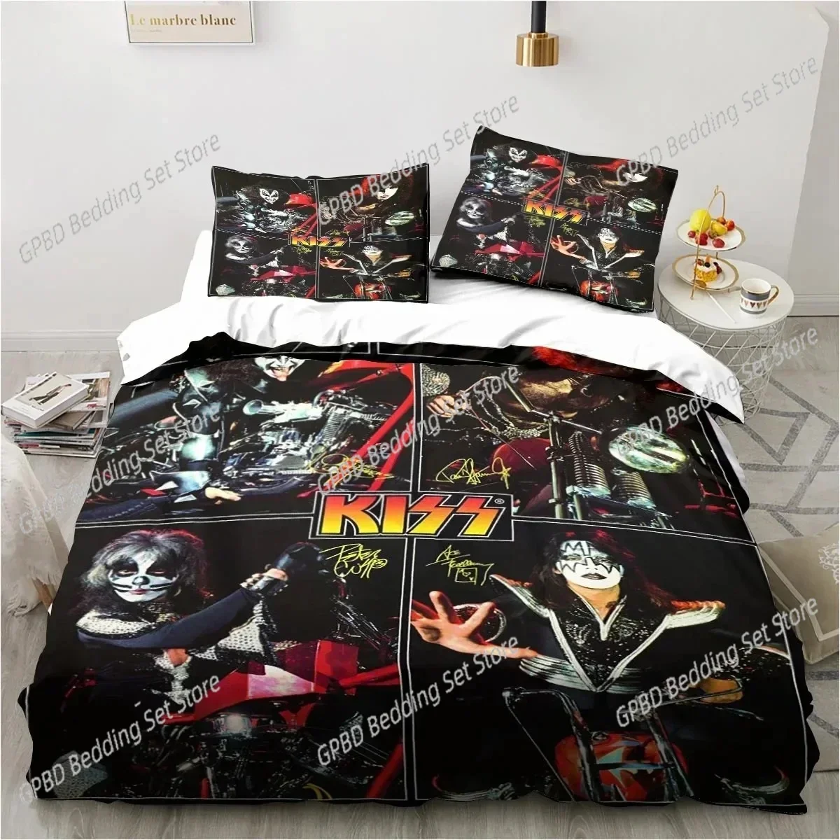 

Luxury New 3D Print Rock Band KISS Band Bedding Set Duvet Cover Bed Set Quilt Cover Pillowcase Queen Size Boys Adult Bedding