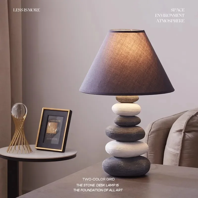 

Stacked Stone Standard Table Lamp with Fabric Shade for Home Decor,BedsideTable,CoffeeTable,Bedroom,Living Room,Office,Foyer