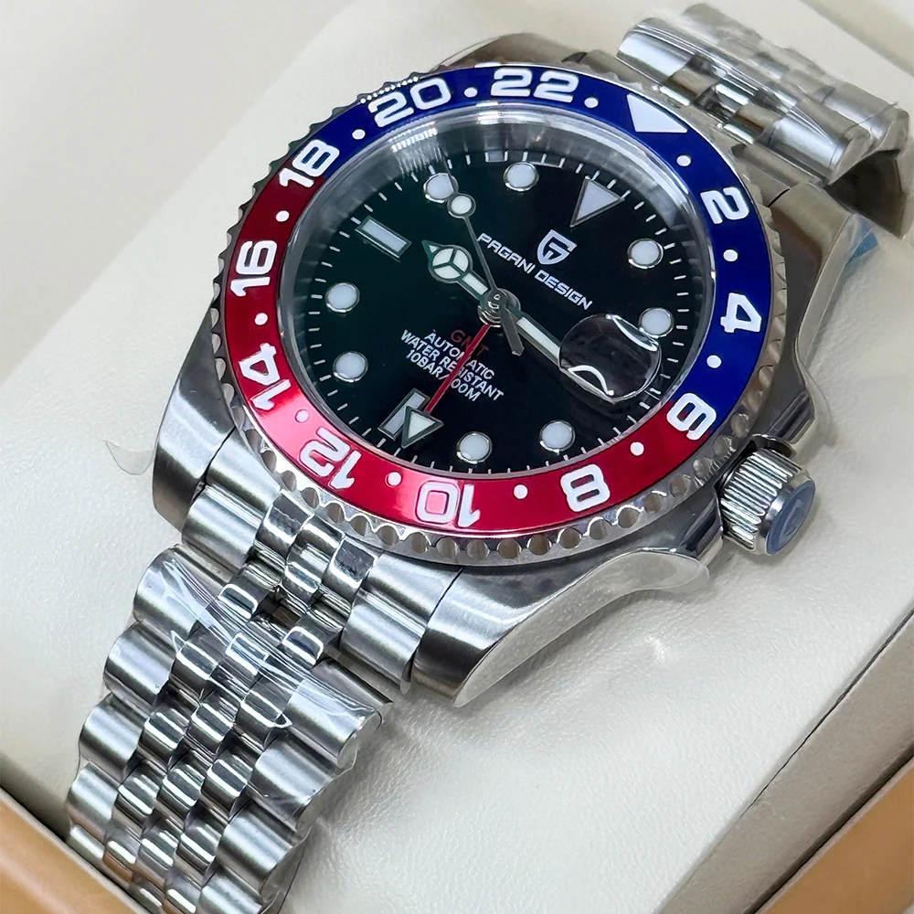 2026 PAGANI DESIGN 40 GMT WATCH Pepsi Cola Tone Men Mechanical Watch Jubilee Strap Sapphire Glass 100M Waterproof Stainless Steel Automatic Men Watch Gift Watches