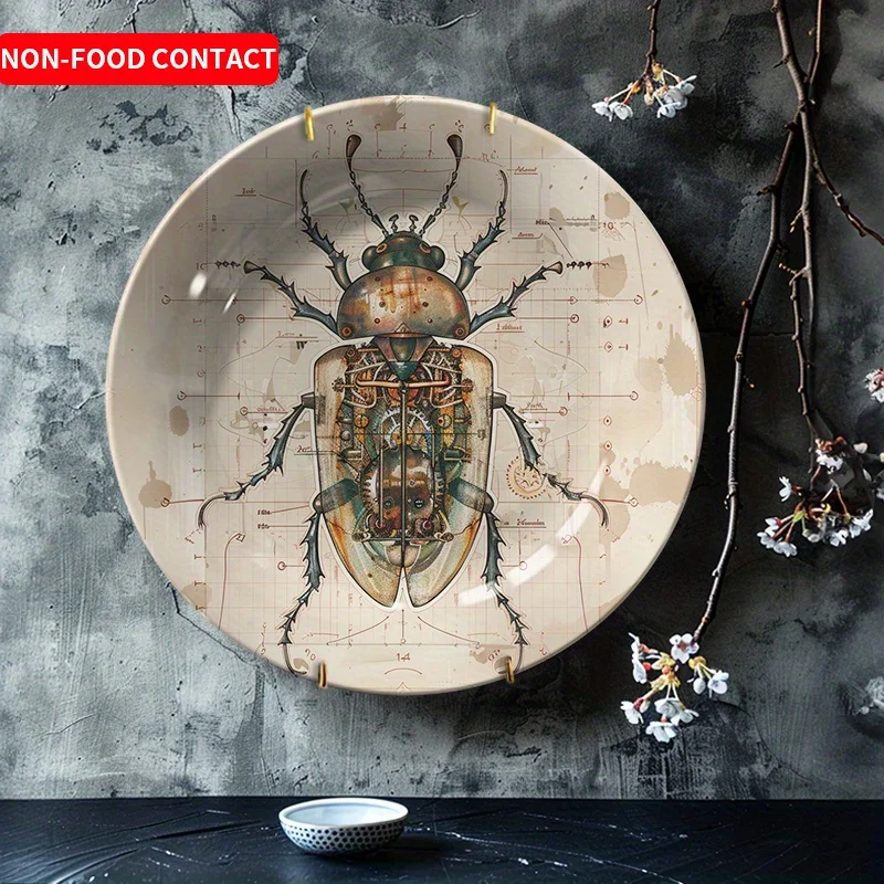 Steampunk Mechanical Beetle Ceramic Decor Plate - Hanging Wall Art, Suitable for Families, Living Rooms, Offices, and Walls