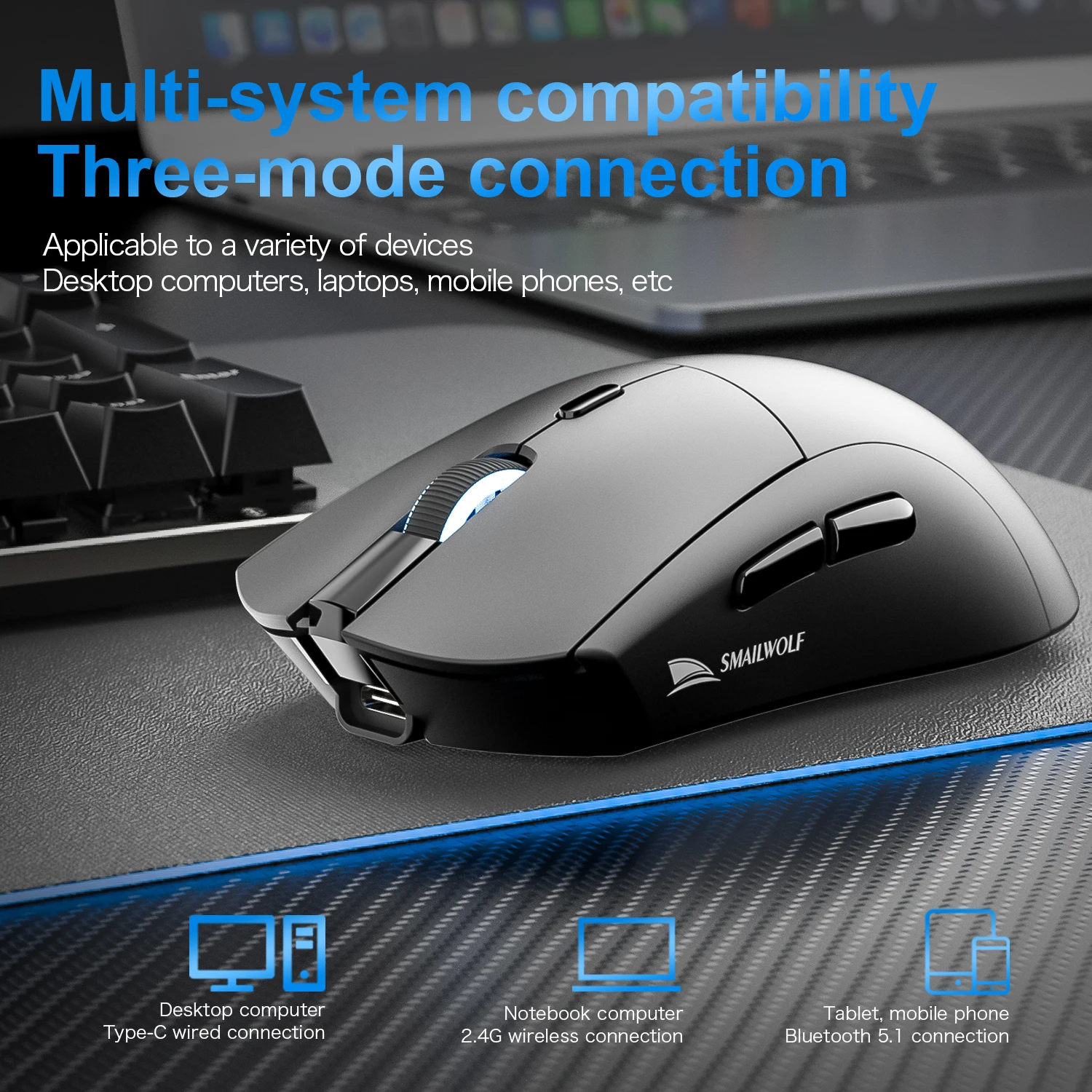 Mouse da gioco wireless Bluetooth SMAILWOLF RS7 PAW3311 mouse con driver di definizione macro computer portatile desktop