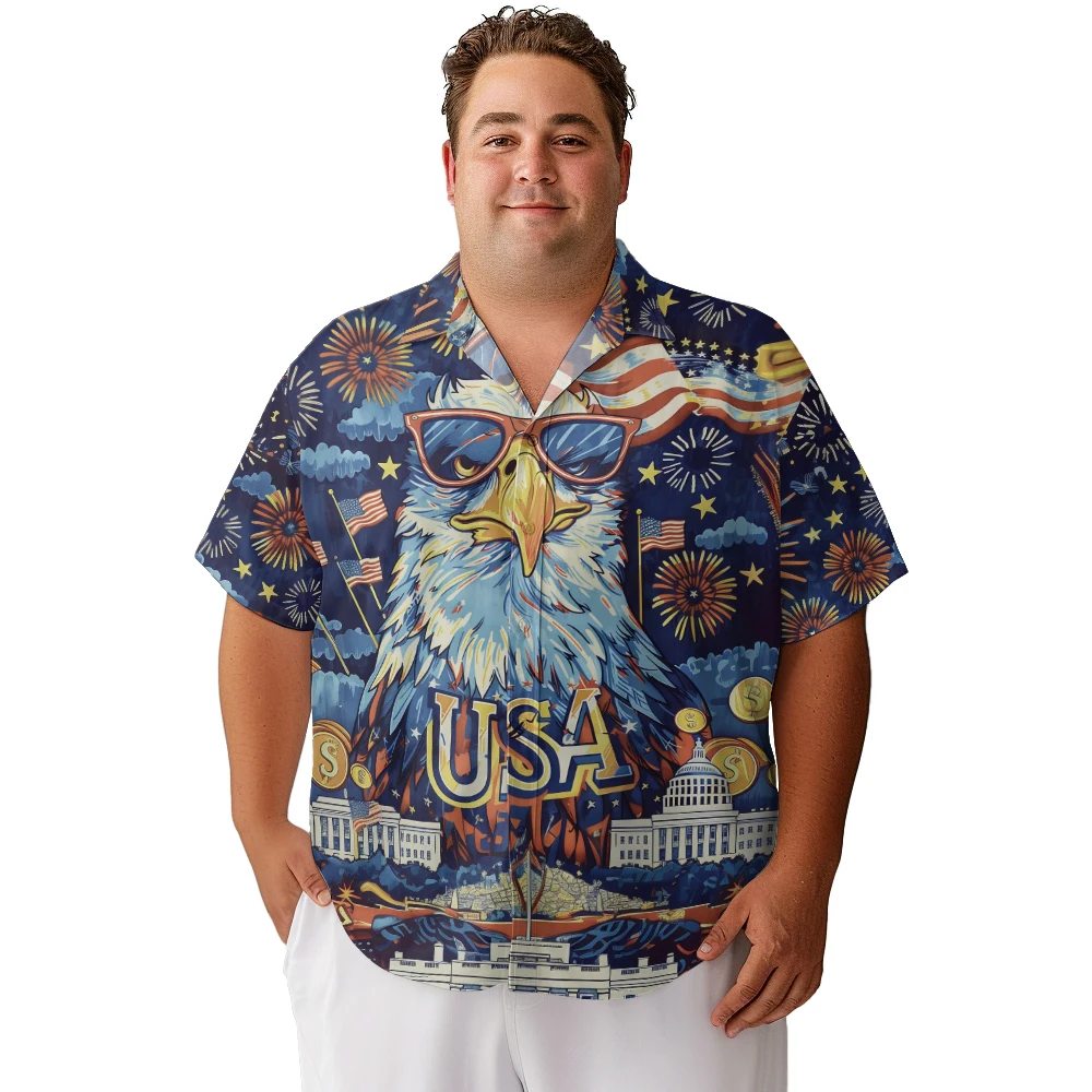 Chemises à manches courtes pour hommes, grande taille, vêtements College, lunettes de soleil, feux d'artifice de Washington, extravaghike, vêtements décontractés, nouveau, 2024