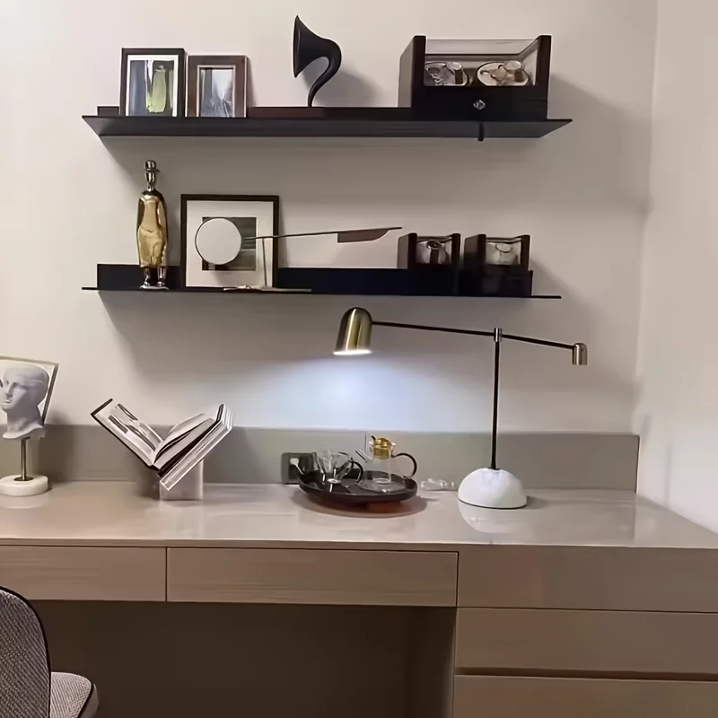 1pc Modern Minimalist Floating Shelf-Mounted Bookcase & Display Shelf with Heavy-Duty Iron, Black/White Suitable for Home Office