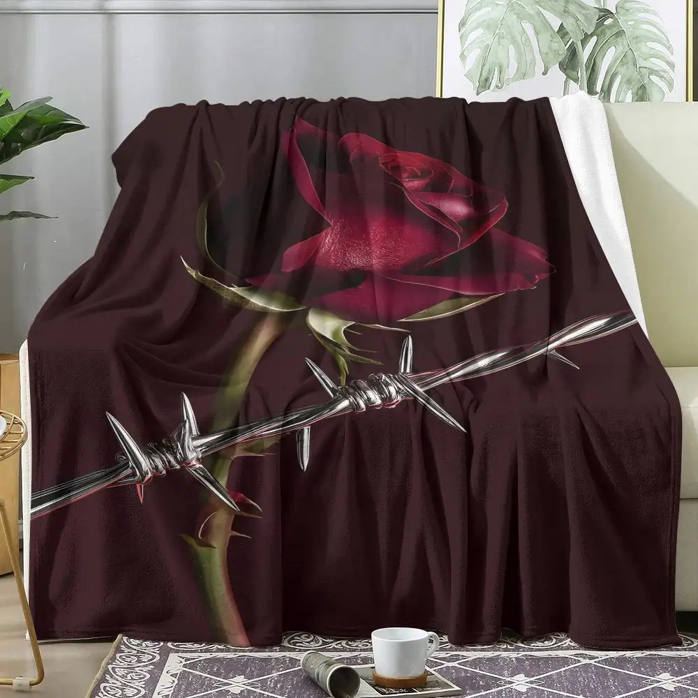 

Red Rose Throw Soft Flannel AC Blanket Lightweight Summer Nap Throw Cozy Blanket for Sofa Bed Travel Home