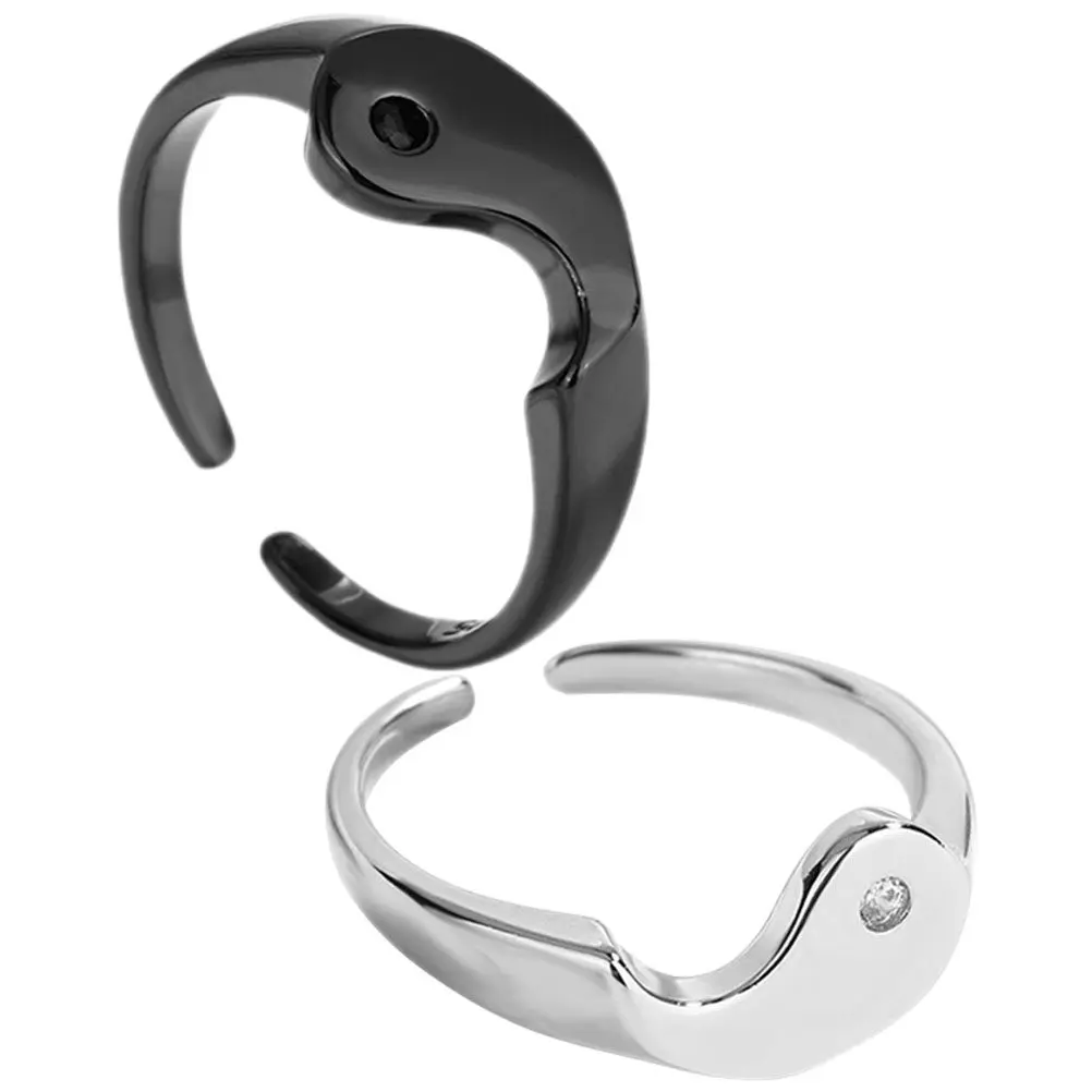 Yin Yang Couple Rings Set – Adjustable Matching Romantic Jewelry for Men and Women, Unisex Fashion Finger Rings
