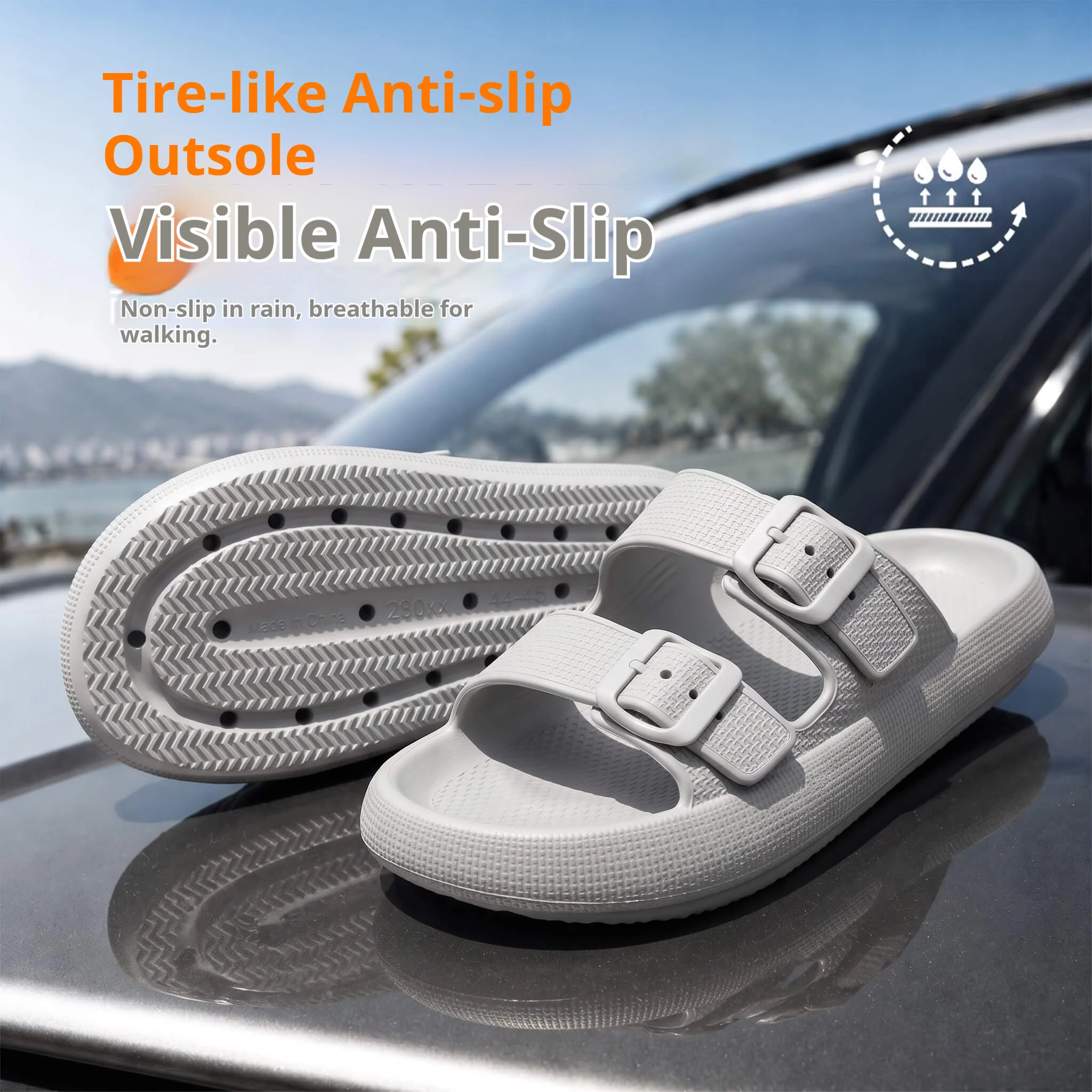 Herren Verstellbare Doppelschnallen-Sandalen EVA Cloud Weiche Dicke Plattform-Hausschuhe Atmungsaktive Rutschfeste Leichte Fahrer-Sandalen – Detail 4