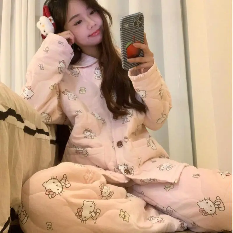 

Симпатичные пижамы Sanrio Hello Kitty Kawaii, брюки с длинными рукавами, милая домашняя одежда, модная свободная мягкая креативная одежда с принтом, хит продаж