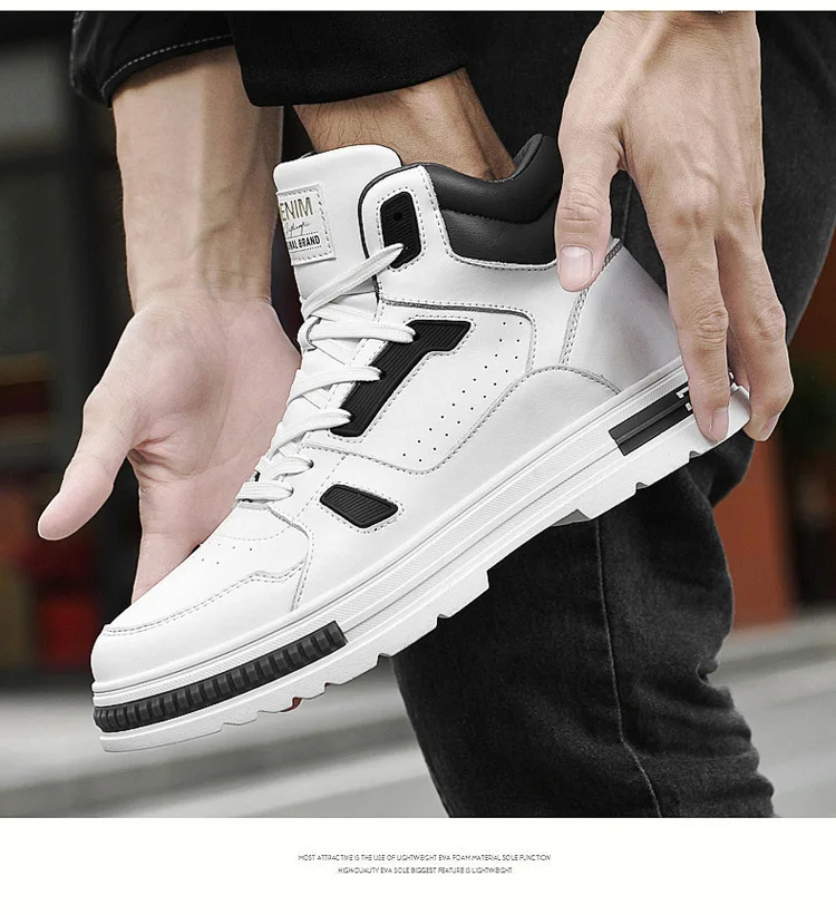 New Height Increasing 6/8CM Men's Leather Boots Breathable Casual Shoes Athletic Jogging Gym Shoes Fashion Leather Sports Shoes