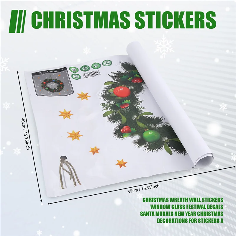 

ABHI-Christmas Wreath Wall Stickers Window Glass Festival Decals Santa Murals New Year Christmas Decorations For Stickers