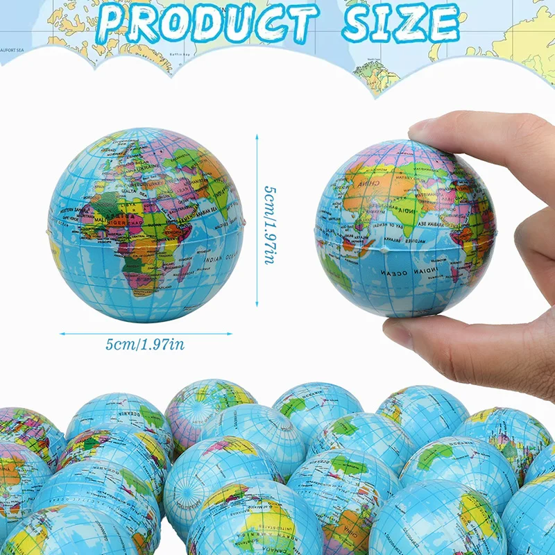 

12PCS Earth PU Foam English Pattern Sponge Pressure Ball Release Elastic Ball Props Festival Party Gifts