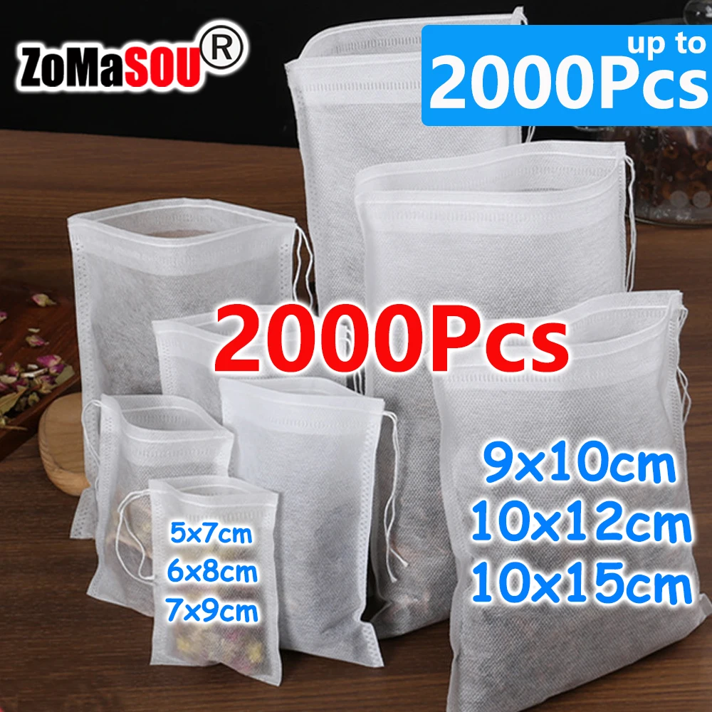 2000-100Pcs Disposable Tea Filter Bags Mesh Sealing Infuser Teabags Empty Bags for Herb Loose Tea Filter Coffee Kitchen