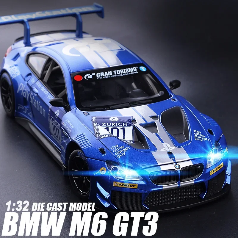 1:32 BMW M6 GT3 Le Mans Alloy Racing Model Die-casting Simulation Sound and Light Alloy Car Model Collection Children\'s Gift