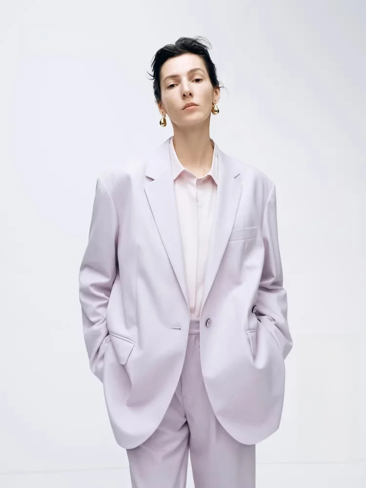 

Edition Women's Woolen Suit Jacket Light Purple Spring New Style Gentleman's Suit One Button Long Sleeve Midi Length
