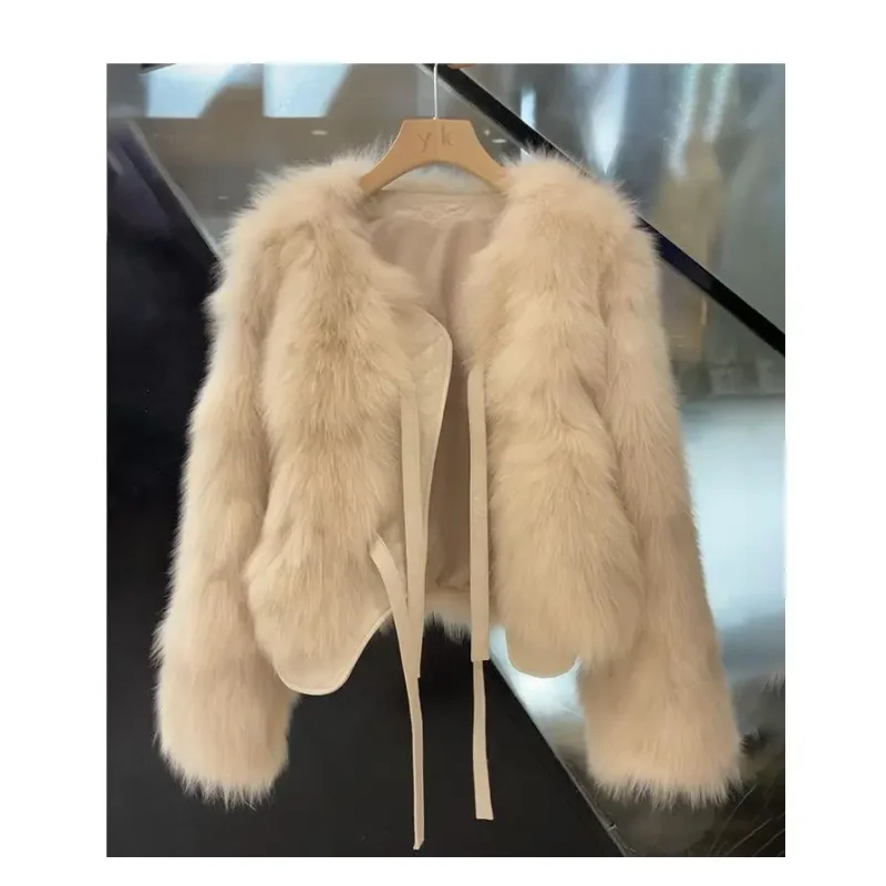 Autumn Winter Imitation Fox Fur Coat Women 2026 New Light Luxury Lace-Up Women'S Fur Coat Top Women Loose Fashion Fur Jacket