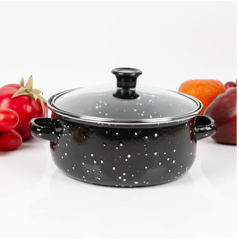 Enamel Soup Pot Set, Pitted Stew Pot, Black, Green, Blue, Brown, 16cm, 18cm, 20cm, 22cm, 24cm, Five Pieces set in the package