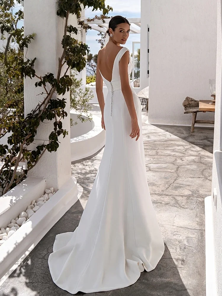 Vestidos De novia bohemios para playa, Vestido De novia con mangas casquillo De sirena y espalda descubierta, Vestido De novia islámico De Arabia Saudita De Dubái personalizado