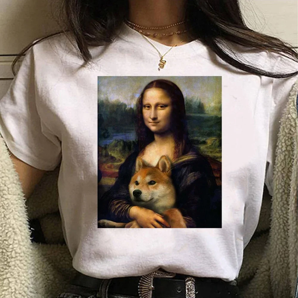 Camiseta divertida con imagen de Mona Lisa para mujer, camisetas gráficas de parodia, ropa de calle humirosa, Tops de verano, blusa Y2k para mujer, ropa Kawaii