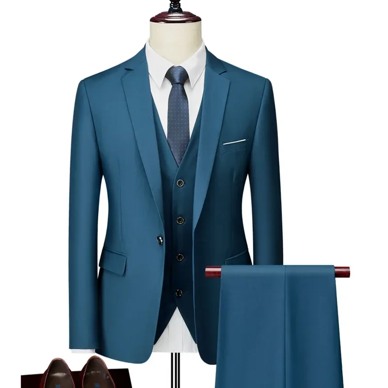 Blazer de negocios para hombre, chaqueta, chaleco, pantalones de gama alta, traje de novio para fiesta de boda, conjuntos de 3 piezas, pantalones de