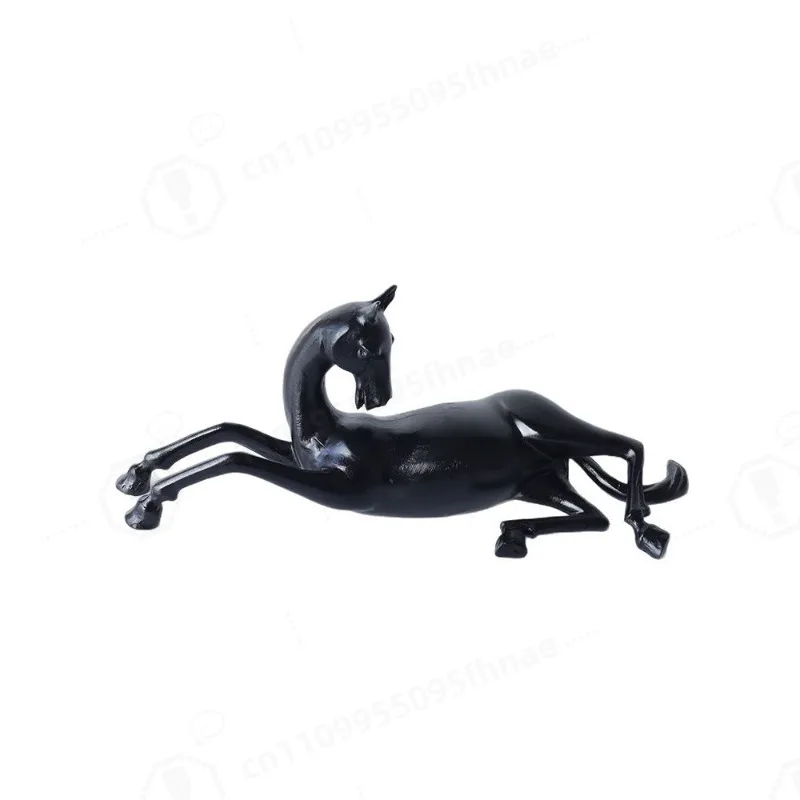 New Chinese Style Black Lying Horse Statue Small Resin Sculpture Desktop Decor Figurine for Show Flat Tea Table Office