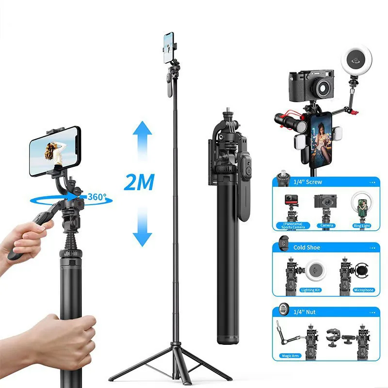 

Aulidtech Multifunctional Wireless Gimble Selfie Stick for Phone Camera Metal Tripod Extensive Expansion 1/4 Screw Ports Stable