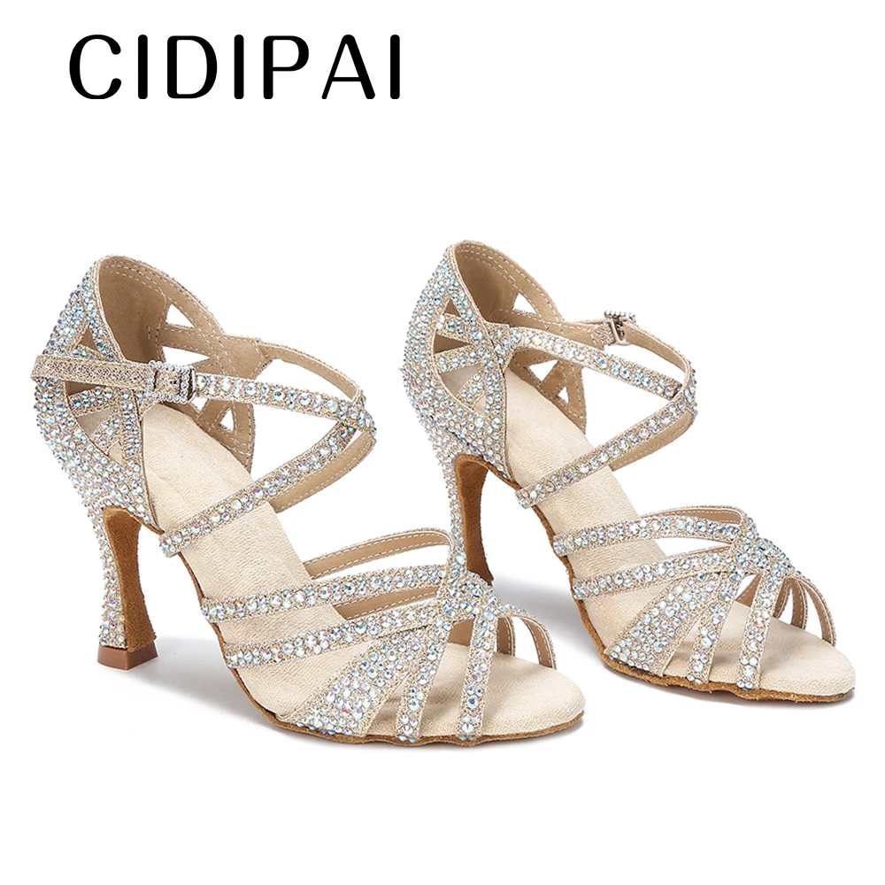 CIDIPAI Latin Dance Shoes Woman Salsa Performance Ballroom Shiny Dance Shoes Indoor Party Shoes Golden Women\'s Wedding Shoes