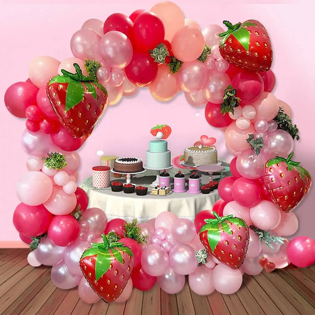 Strawberry Party Balloon Garland Arch Kit 1st Happy Birthday Party Decor Girls Baby Shower Strawberry Theme Decor Latex Balloons