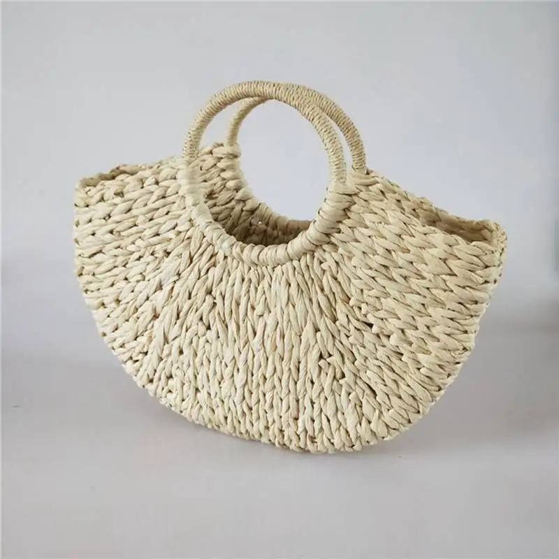 Bolso de mimbre para mujer, bolsa semicircular de paja tejida para playa, con forma de Luna, de gran capacidad, para verano, 2024