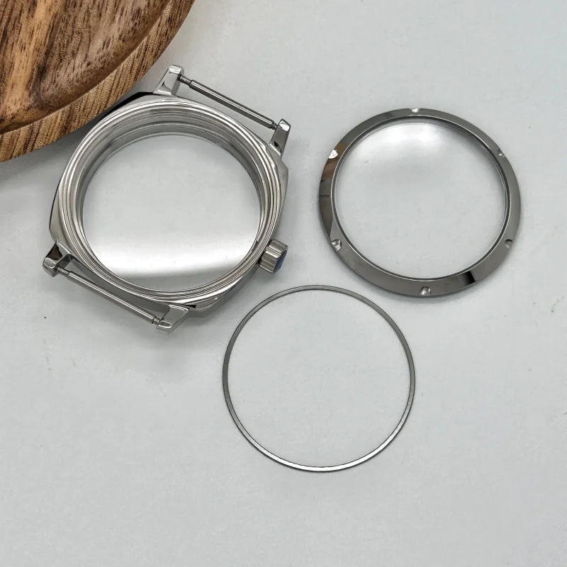 Caixa de relógio prateada 42mm, vidro safira para mostrador de 37mm, serve para pam st3600 eta6497 eta6498, movimento mecânico manual, acessórios de relógio