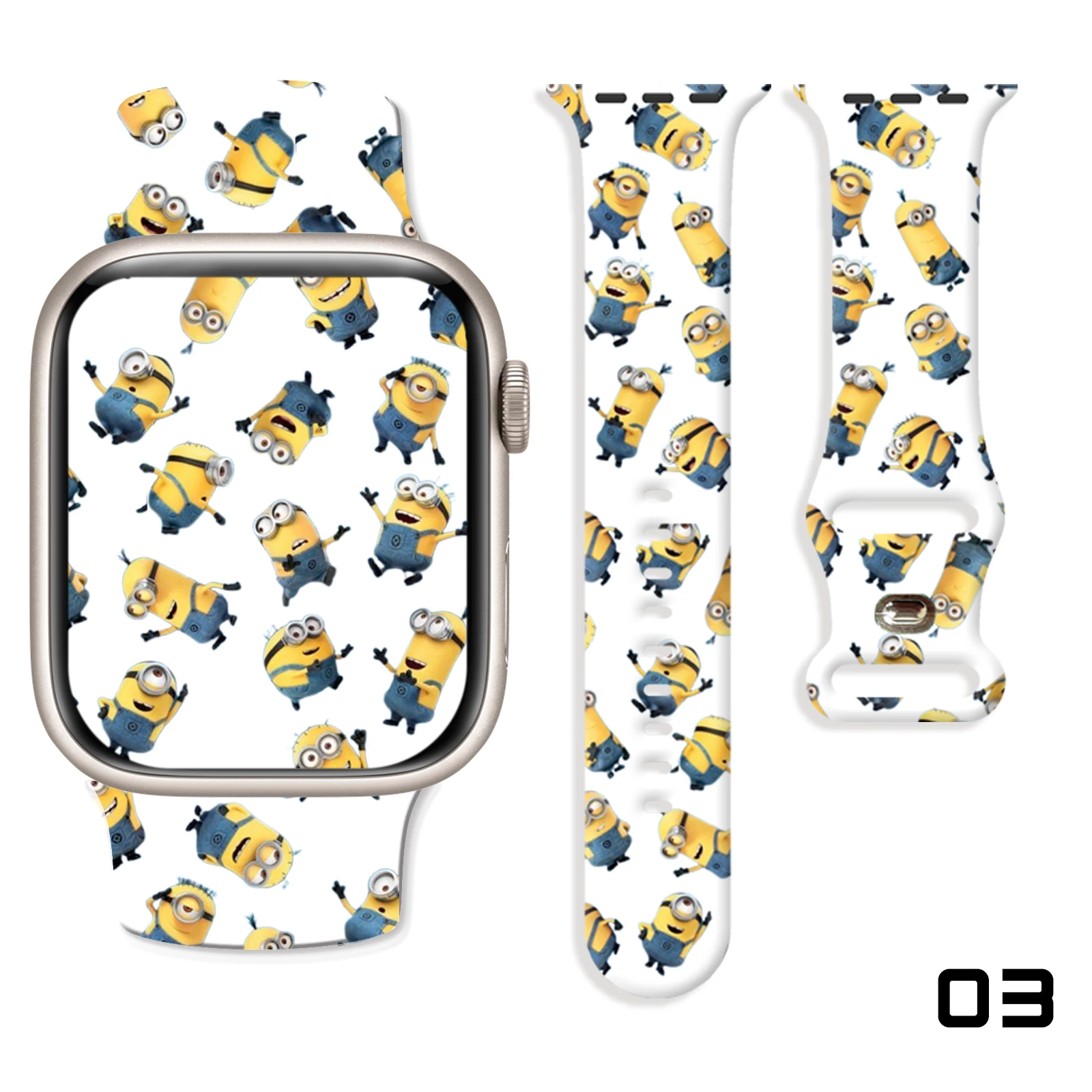 

MINISO Yellow Minions Print Strap for Apple Watch 11 10 9 Silicone Band Replaceable Bracelet for iWatch 46/44/42/41mm Watchband
