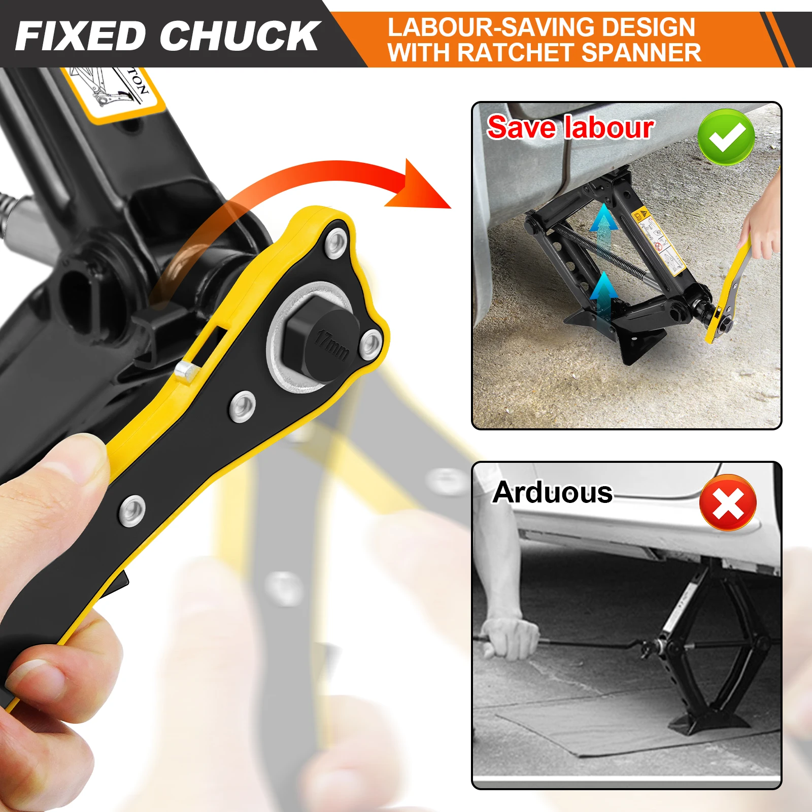 

Mechanical Manual Scissor Jacks With Stabilizer Base & Ratchet Wrench For Car/SUV Tire Replacement And Emergency Roadside Repair