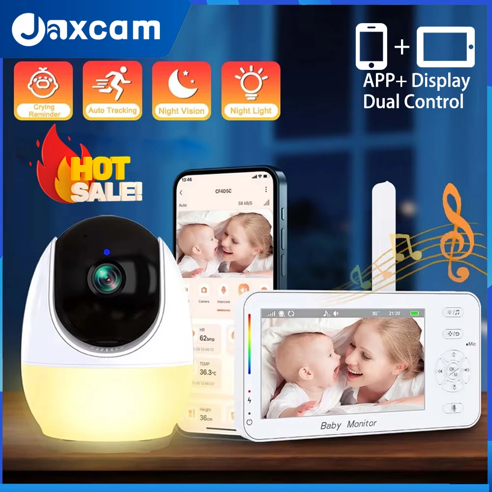 新しい4.3インチWiFiベビーモニター、スマホアプリ遠隔視聴、ナイトライト、VOX、HDナイトビジョン、子守唄、温度モニターカメラ