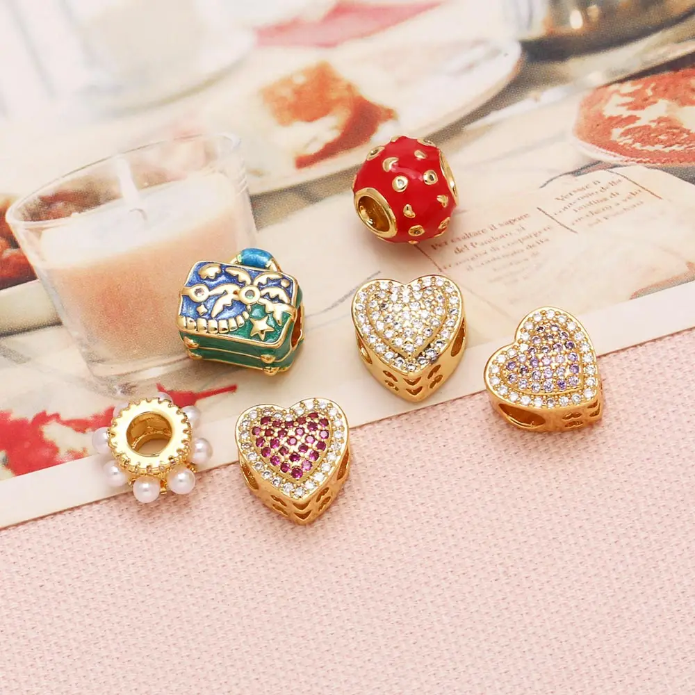 OCESRIO Multicolor Crystal Small Heart Charms for Bracelet Copper Gold Plated Enamel Handbag Jewelry Making Supplies chma310