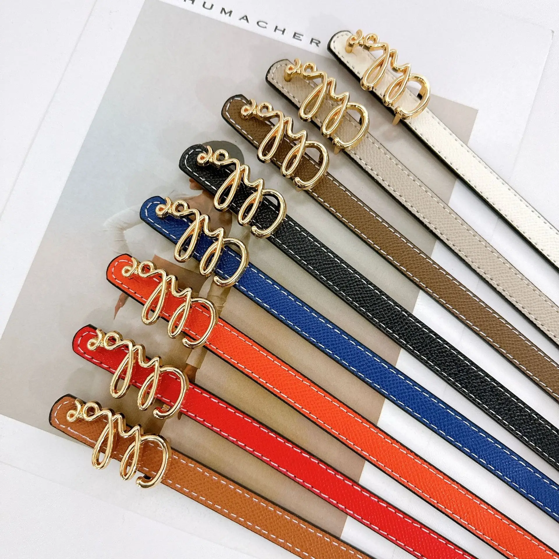 تصميم عصري بأحرف بسيطة وحزام ريترو من الجلد بإبزيم رعاة البقر وسراويل جينز وحزام ذو علامة تجارية على الوجهين