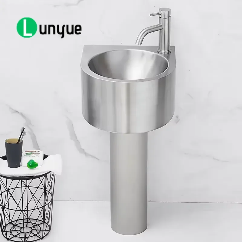Modern Compact Oval 304 Stainless Steel Vertical Freestanding Bathroom Sink Space Saving Design for Hotel Villa Restroom