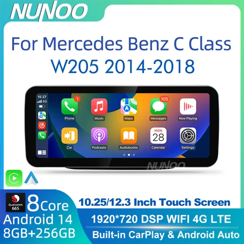 메르세데스 벤츠 C 클래스 W205 2014-2018용 256G 무선 카플레이 GPS 내비게이션 스크린
