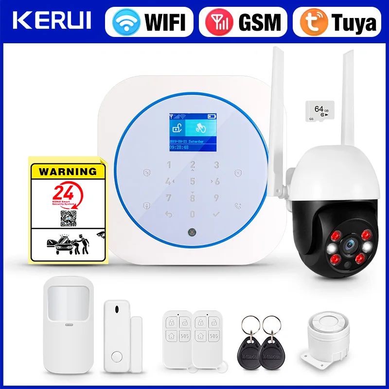 

Беспроводная домашняя сигнализация KERUI, охранная сигнализация GSM Wi-Fi с датчиком движения, работает с Alexa Google для дома, квартиры