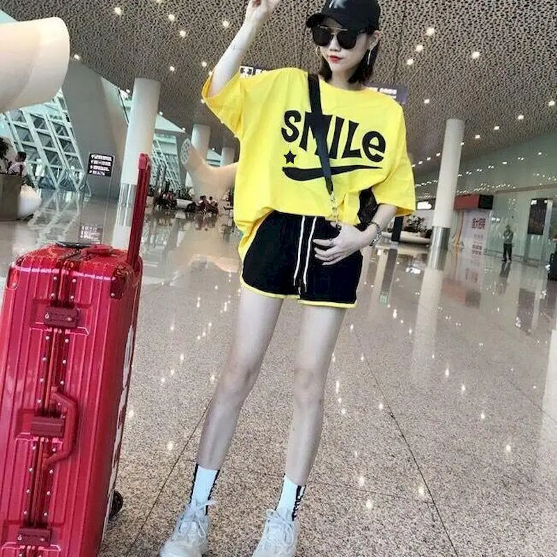

Sports Suits Women Summer Trendy Fashion Short Sleeve T Shirt Shorts Sportswear Two Piece Set Loose Casual T-shirt Sets Woman