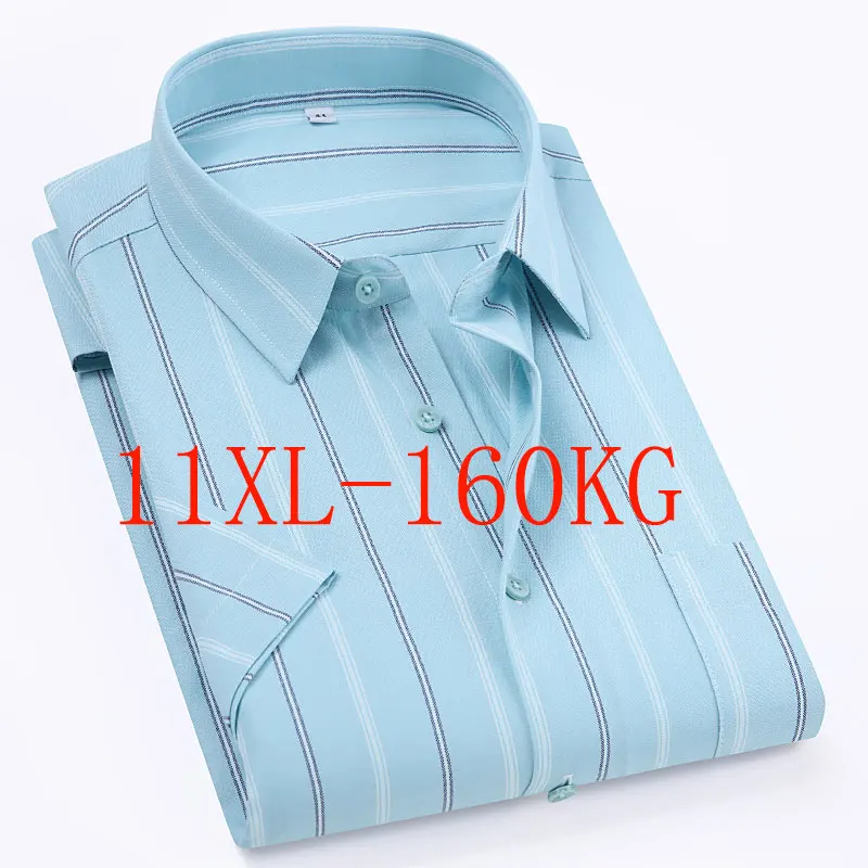 100% pure cotton Oxford fabric men's summer new short-sleeved shirt business casual no-iron 11XL 10XL oversized men's