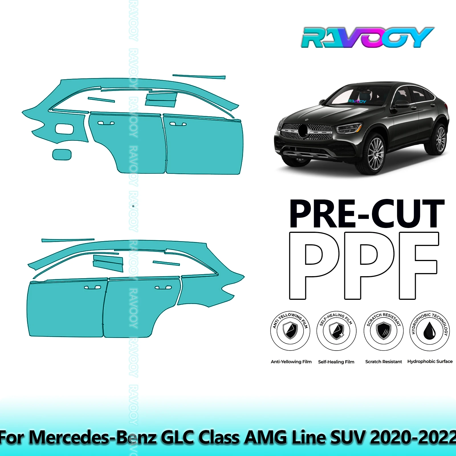 

For Mercedes-Benz GLC Class AMG Line SUV 2020-2022 8.5mil Pre-Cut PPF Door & A/B Pillar Kit TPU Paint Protection Film Set