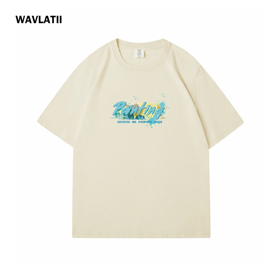 WAVLATII 여성용 신상 코튼 티셔츠, 여성용 블랙 쿨 프린트 티, 레이디 화이트 캐주얼 스트리트웨어, 여름 반팔 상의, WT2504