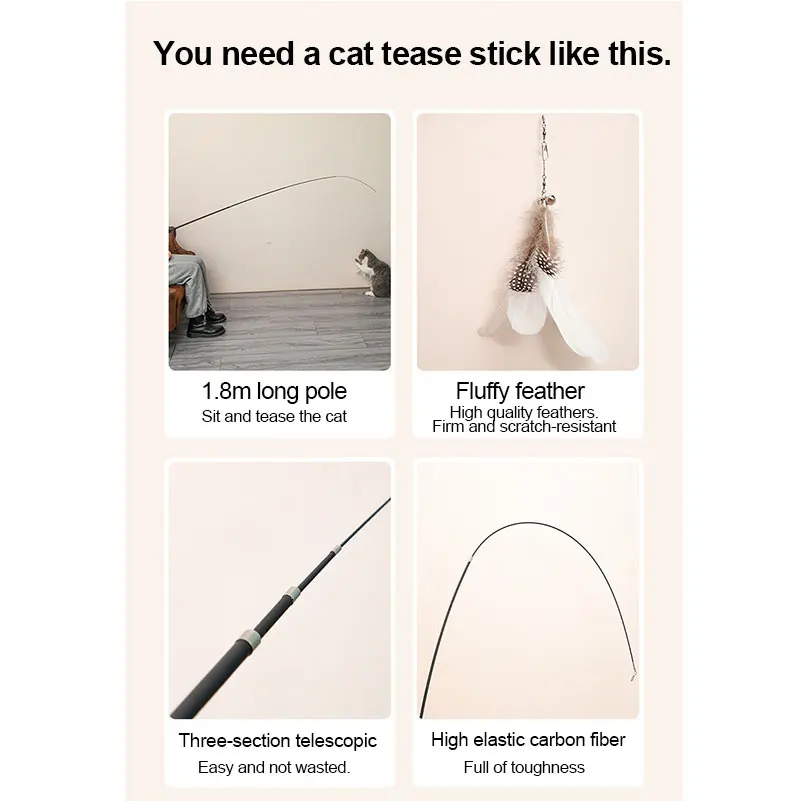 Four Section Telescopic Cat Stick 1.8m Super Long Carbon Fiber Fishing Rod Scratch Resistant Feather Cat Toy Pet Supplies