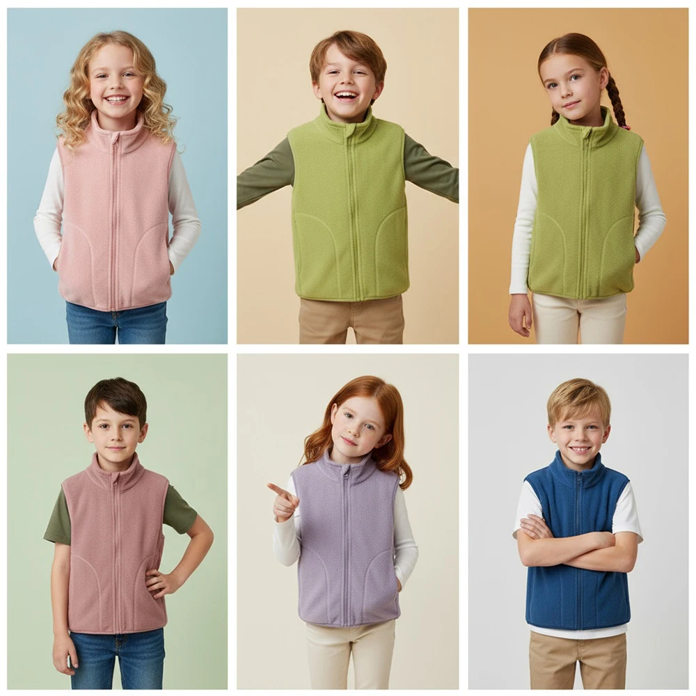 

Unisex Teen Kids Warm Vest Jacket, Sleeveless Thick Fleece Vests, Autumn Winter Thermal Waistcoat for Boys Girls